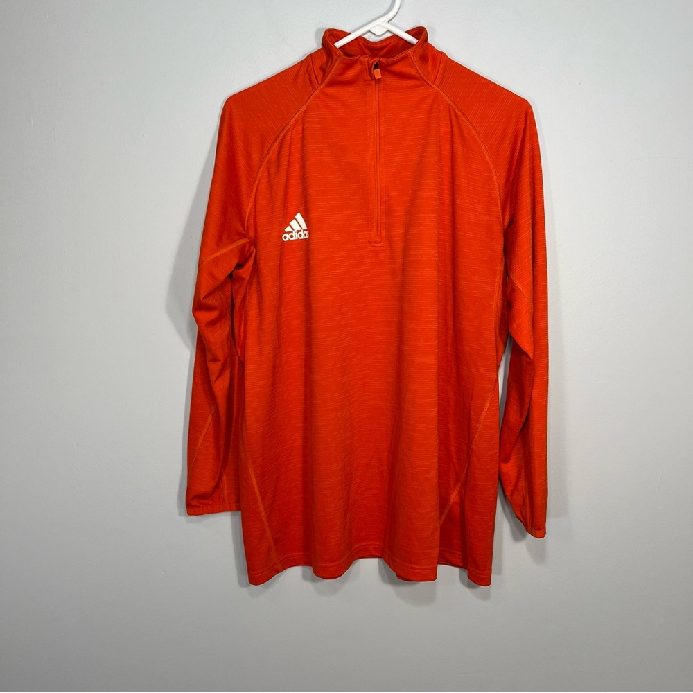 Adidas Shirt Womens 2XL XXL Orange Red Quarter Zip Pullover Activewear Running